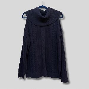 Crown & Ivy Navy Cable Knit Cold Shoulder Sweater